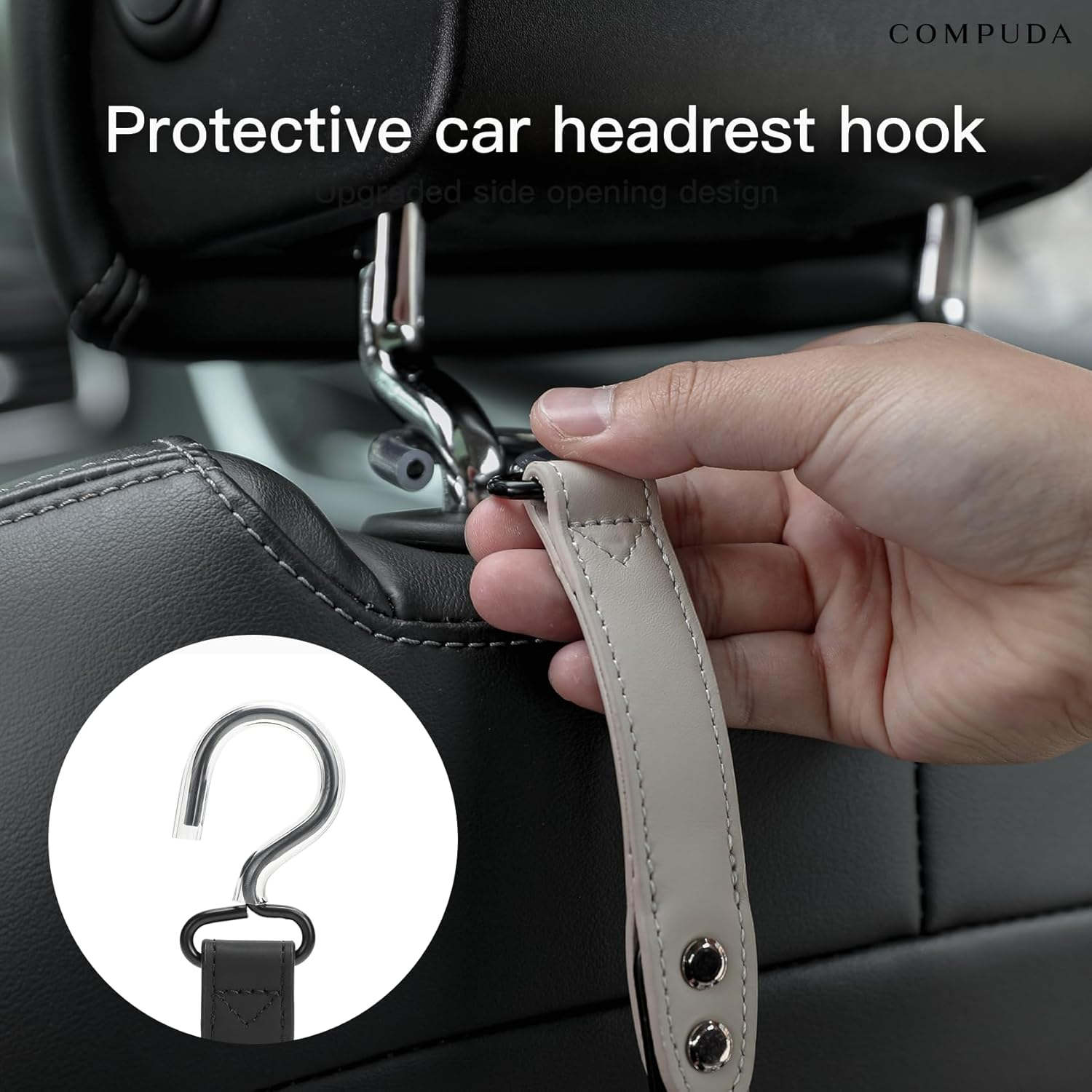 Purse Hook Holder for Car - 2 Pack Genuine Leather Car Back Seat Handbag Hidden Hanger Headrest Hooks for Purses and Bags (Grey) - Blue image number 4