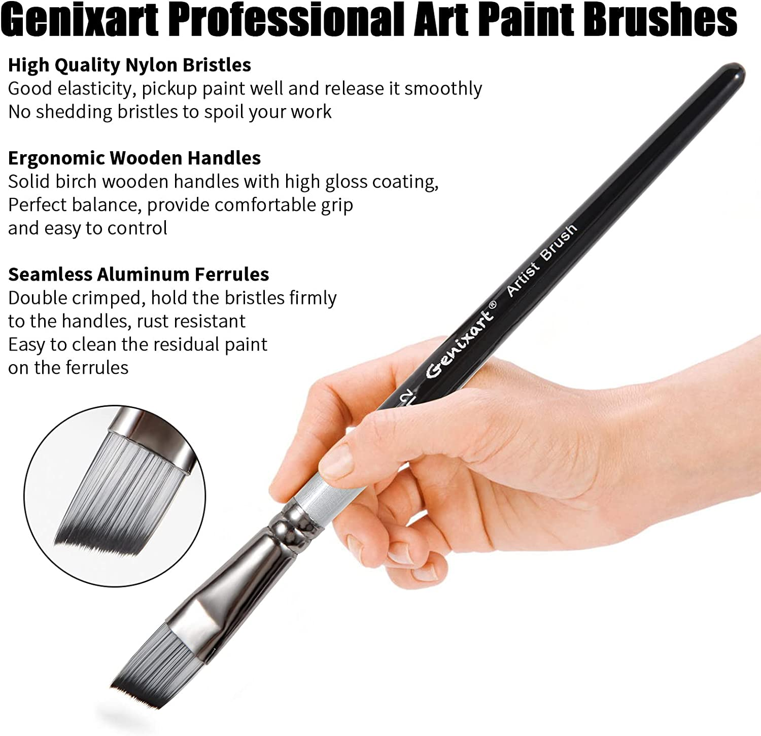 Angular Paint Brushes Set, 6 Pcs Angled Paintbrushes for Acrylic Oil Watercolor Gouache Painting, Premium Nylon Hair Angle Shader Brush for Art Beginners and Artist Professionals image number 3