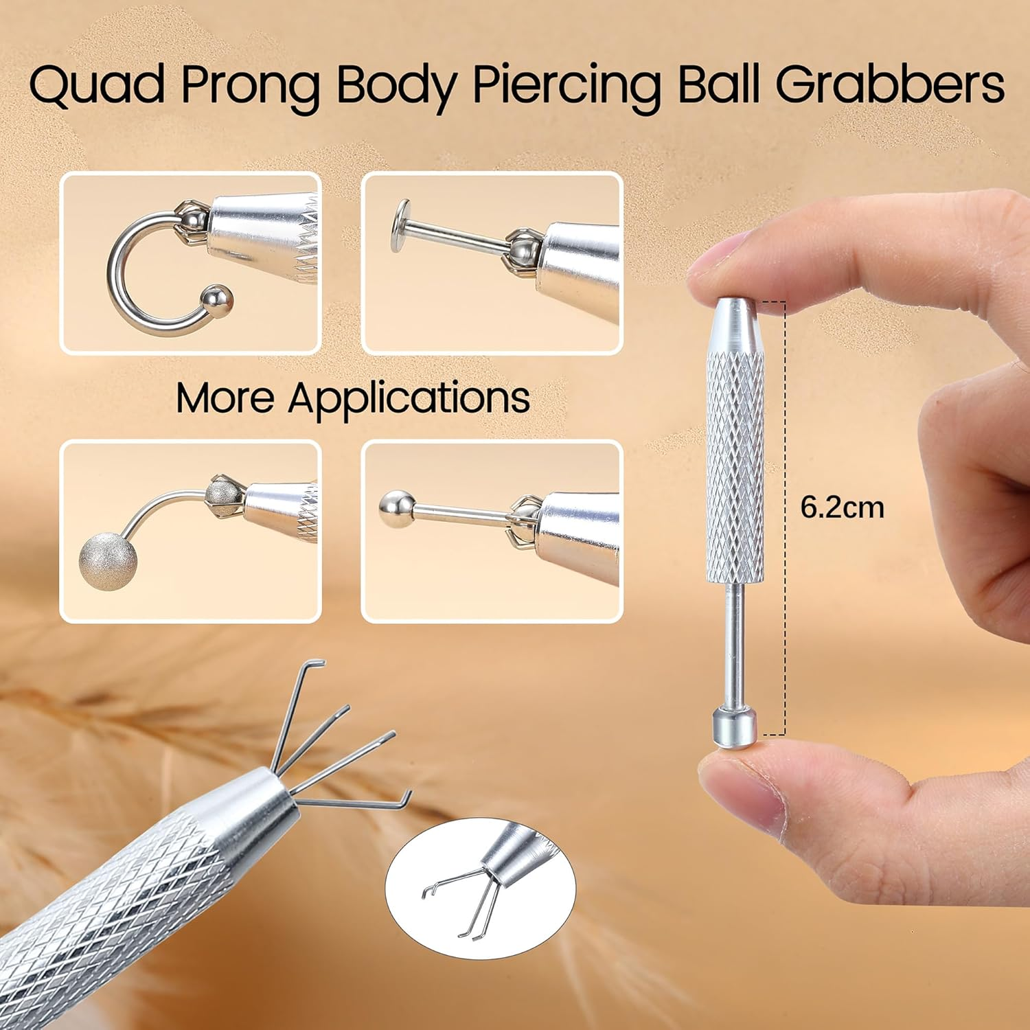 GEMQUEEN Piercing Taper Ball Grabber Tool for Changing Jewelry - 14G 16G 18G 20G Stainless Steel Flat Back Earrings Applicator Tool Threadless Insertion Pin Thread Body Piercing Kit for Ear Nose Lip - 2 Pcs Ball Grabber Tool image number 5