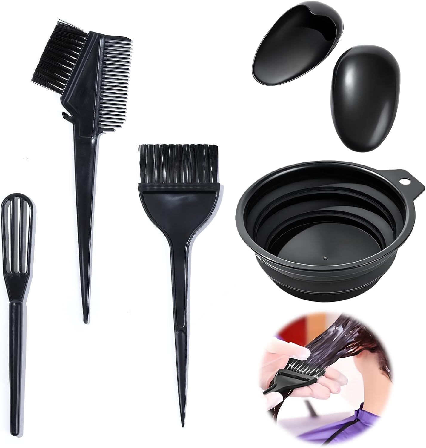 Professional Hair Dye Mixing Bowl and Brush Set 5-Piece with Graduated Brush Applicator and Earmuffs for Home Salon Use on All Hair Types for Men and Women