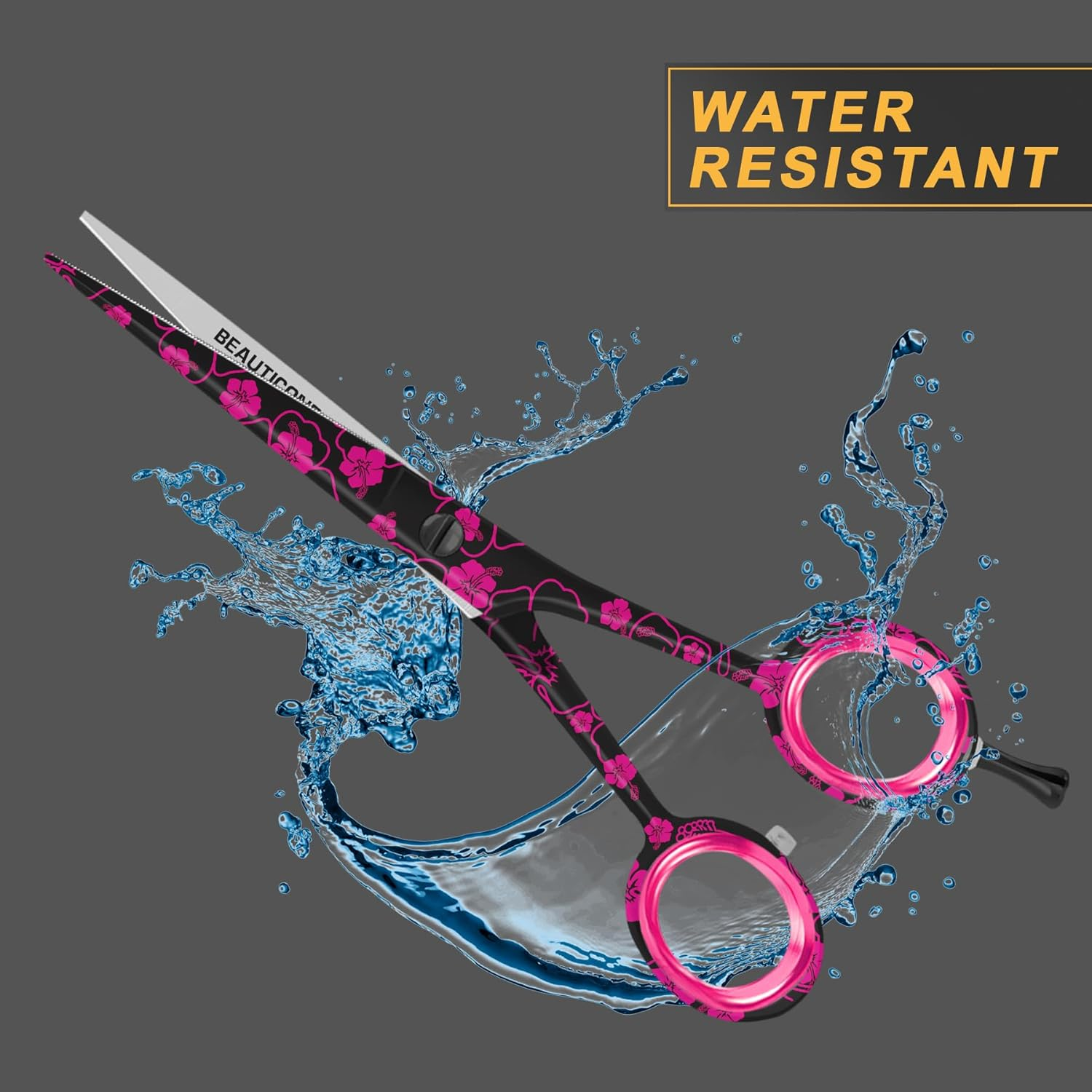 BEAUTICONE &reg; Hair Cutting Scissors - High Carbon SS 6.5" Professional Barber-Grade Salon Shears with Serrated & Razor Edge - Black Premium Gift Box with Leather Pouch & Extra Accs - Ultra Lightweight