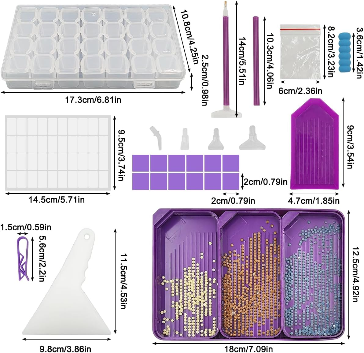 108Pcs Diamond Art Paintings Tools and Accessories, AIFUDA Diamond Art Paintings Storage Boxes with Multiple Sizes Dimensions Trays Painting Pens for DIY Diamond Art Craft image number 4