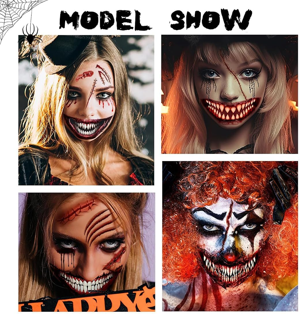 9 Sheets Scary Face Tattoo Scars Wounds Halloween Costume Women Men Adults Fake Face Halloween Make up Zombie Temporary Tattoos Party Accessories Accessories image number 5