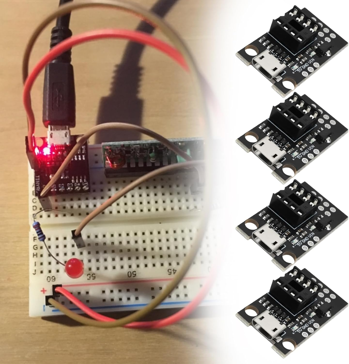 YINETTECH 4Pcs ATTINY85 Micro USB Development Board Compatible with Attiny13A Attiny25 Attiny45 Attiny85