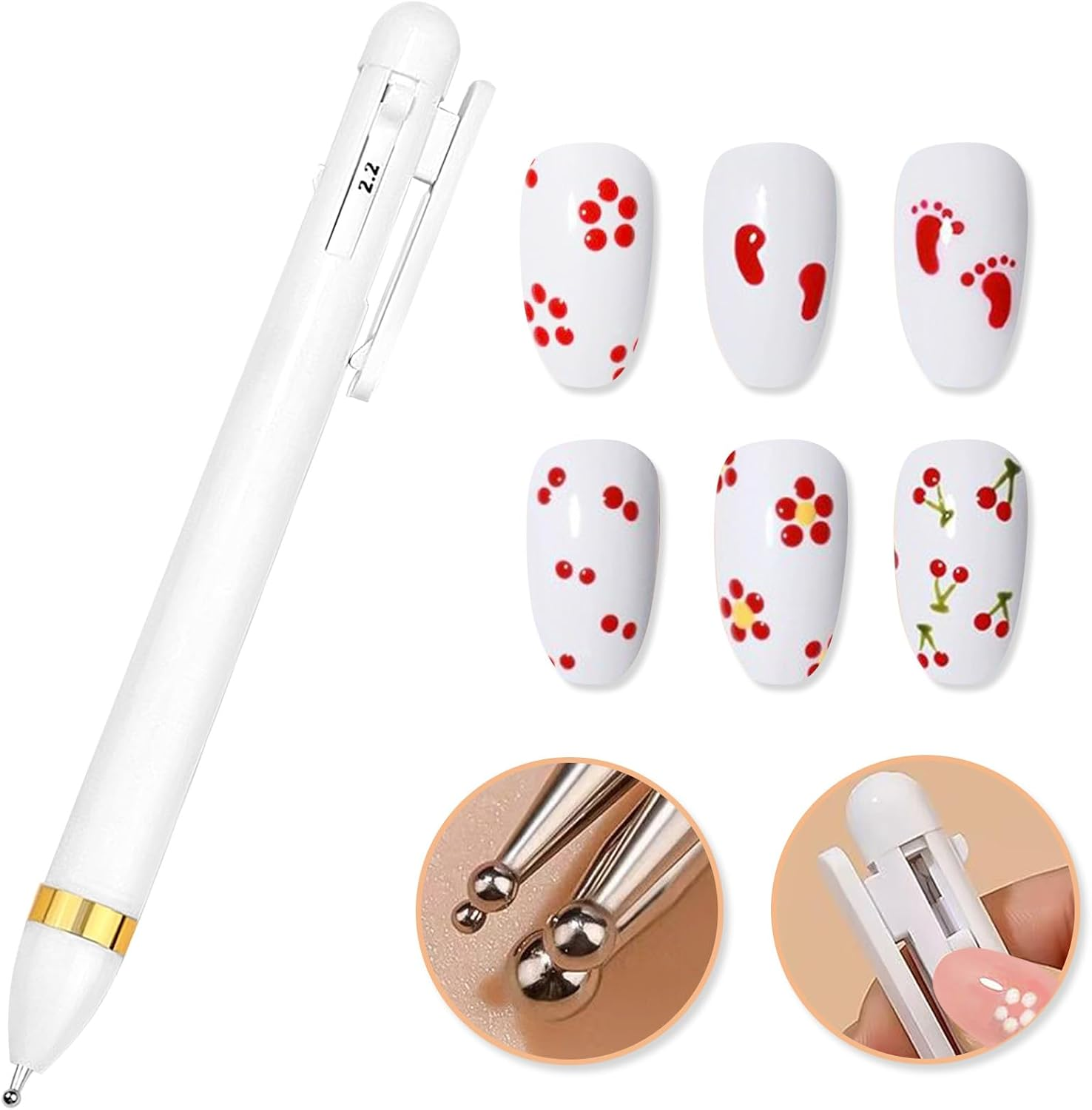 HJ Nail Dotting Pen Ballpoint Design Nail Art Kit with Tip Dot Paint, White-Nat248