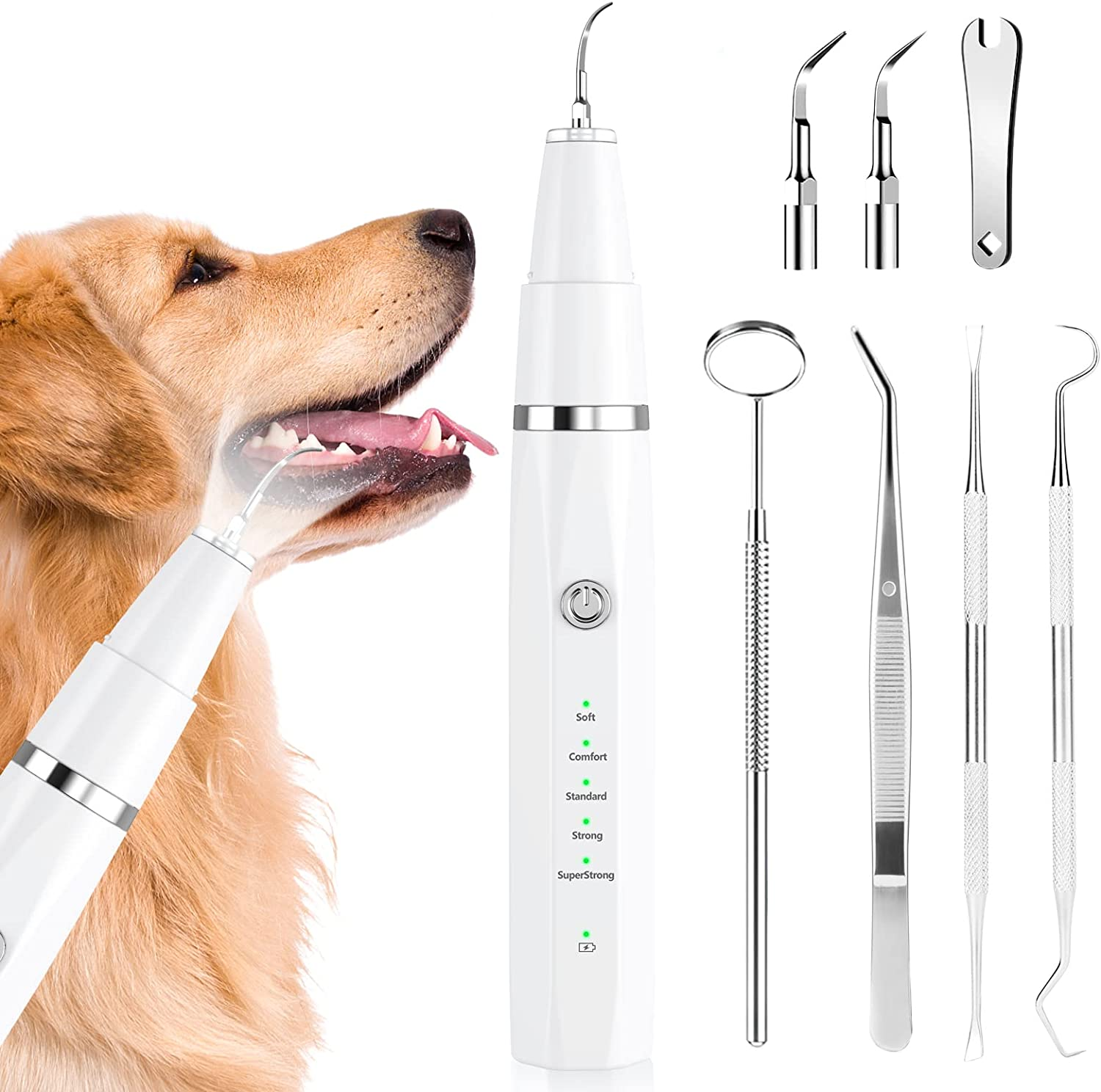 Ni-Shen Dog Plaque Remover for Teeth，Pet Ultrasonic Tooth Cleaner，Teeth Cleaning Kit -Tartar Remover for Teeth Stains for Dogs and Cats (White) image number 6
