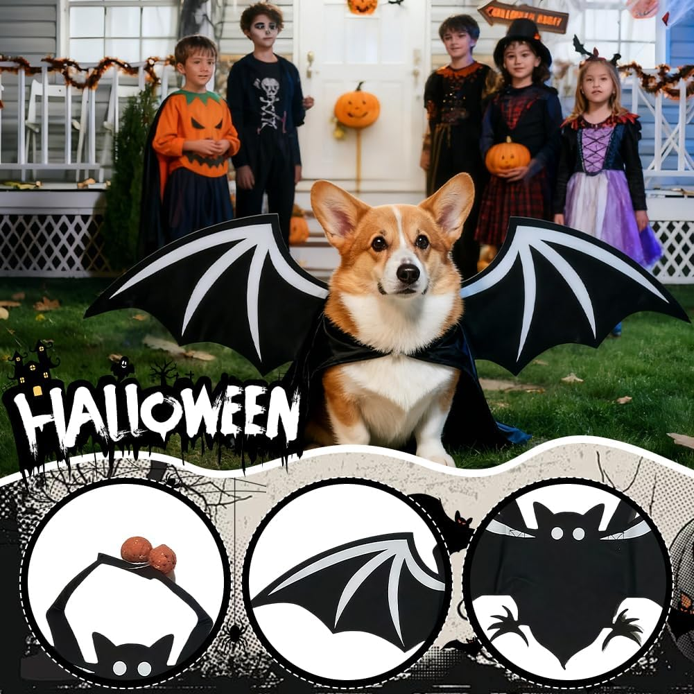 Halloween Pet Bat Wings, Cat Bat Costume, Adjustable Dog Bat Wings, Halloween Party Cosplay Decoration Pet Costume image number 3