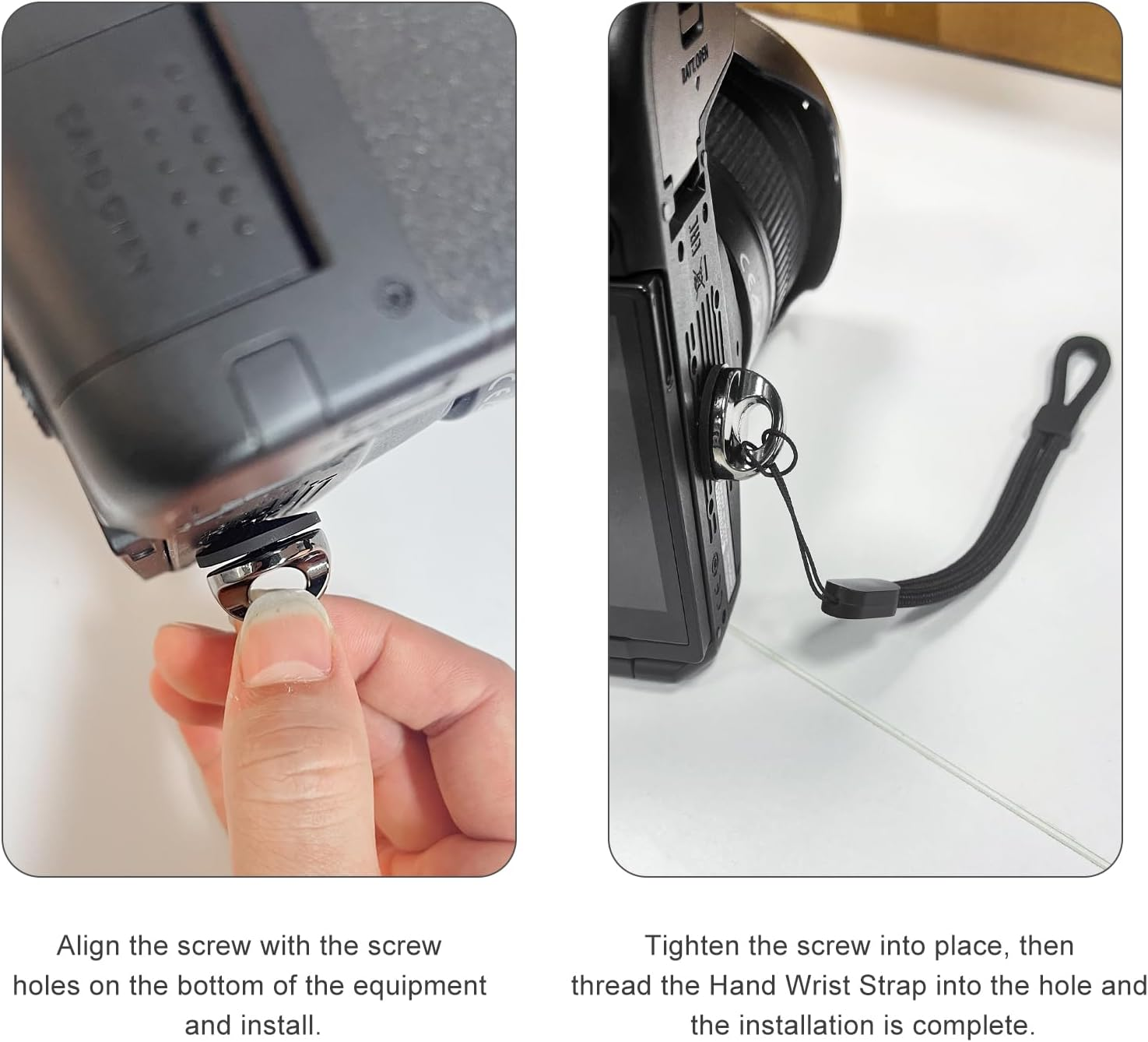 2PCS Stainless Steel round Screw with Hand Wrist Strap Sling, 1/4" Mounting Screws, Camera Screw Holder, 1/4-20 Thread Fixing Screws for Selfie Sticks, Tripod, DSLR Cameras (Round)