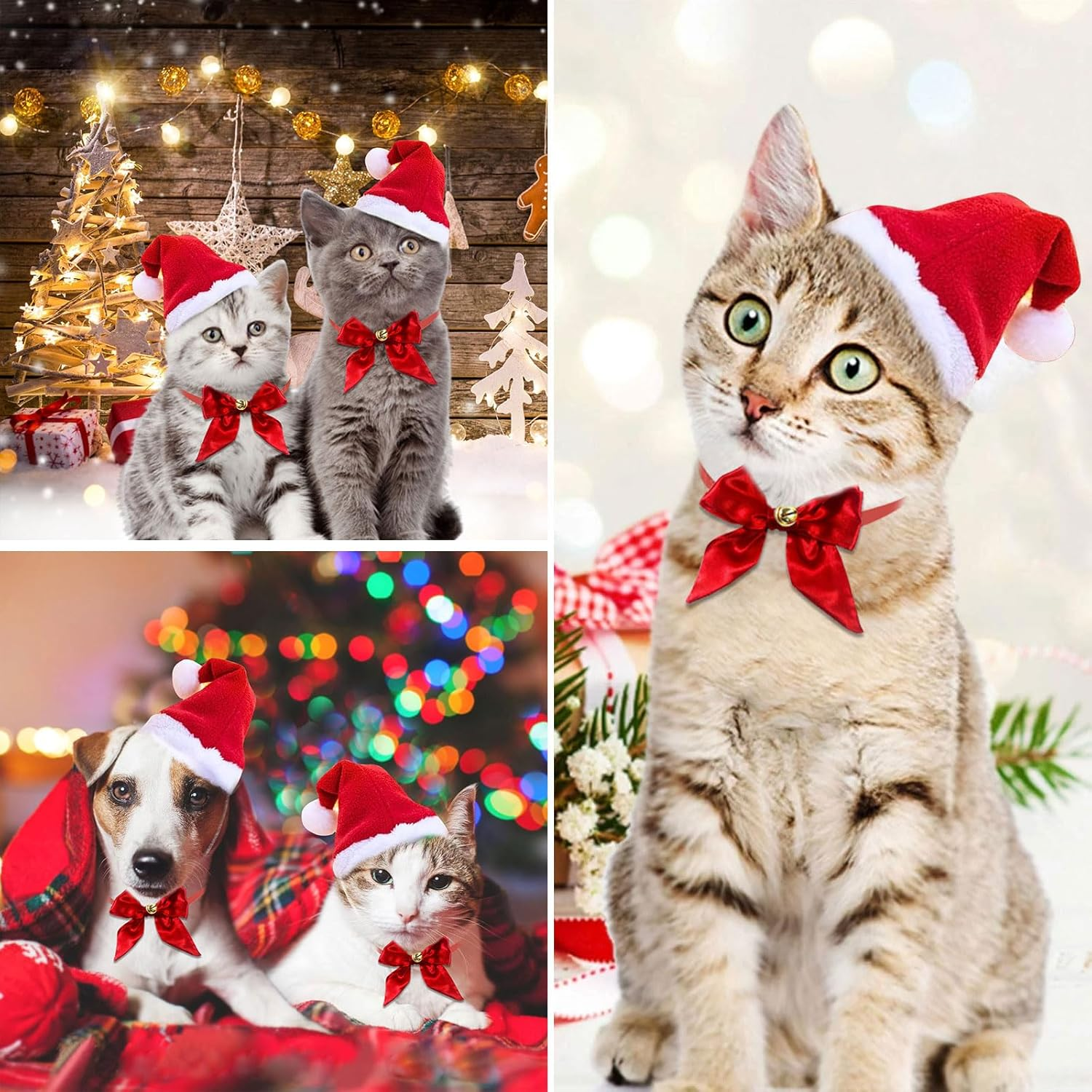 Pack of 2 Christmas Dog Costume, Dog Christmas Hat, Christmas Hats for Cats, Collar Christmas Costume Accessory Set, Adjustable Size Pet Hat for Cats, Puppies, Small Dogs image number 3