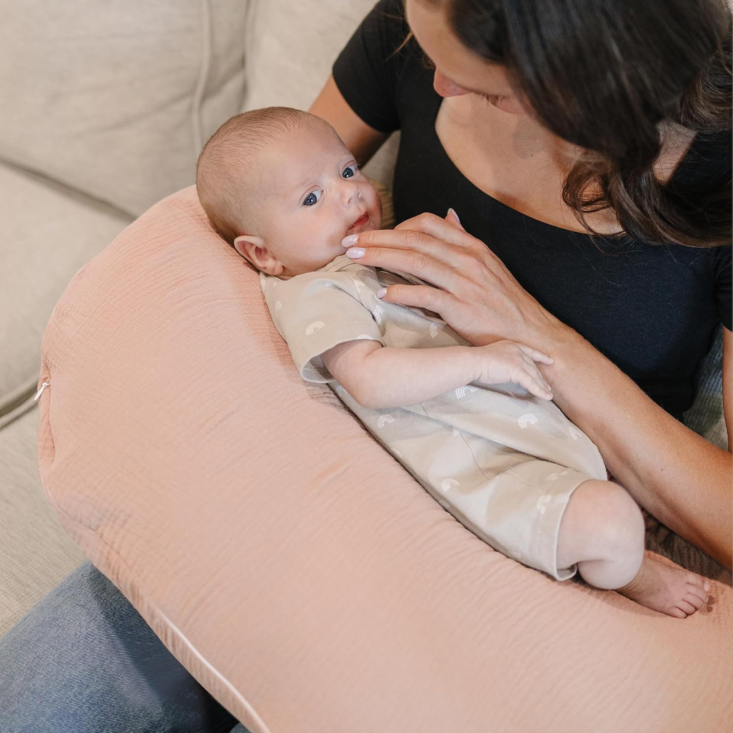 Konssy 2-Pack Muslin Nursing Pillow Covers, Soft & Adorable Nursing Covers for Breastfeeding Pillows, Slipcovers for Newborn Boys & Girls(Pink, Floral) - Blue, Star image number 6