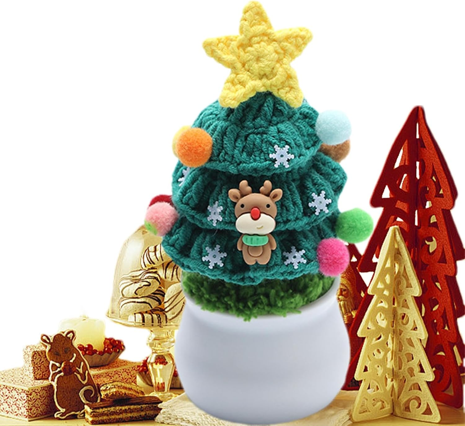 Knitted Christmas Tree Decor | Holiday Tabletop Decoration | Christmas Tree with Pot | Winter Table Decor | Cozy Knitted Tree Decoration | Space Saving Creativity Great for Modern Apartments image number 6