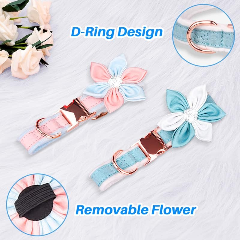 Kalevel Floral Dog Collar Breakaway Large Personalized Cat Collar Elegant Pet Collar with Flower Accessory for Rottweiler Pugs Decoration Pink Blue