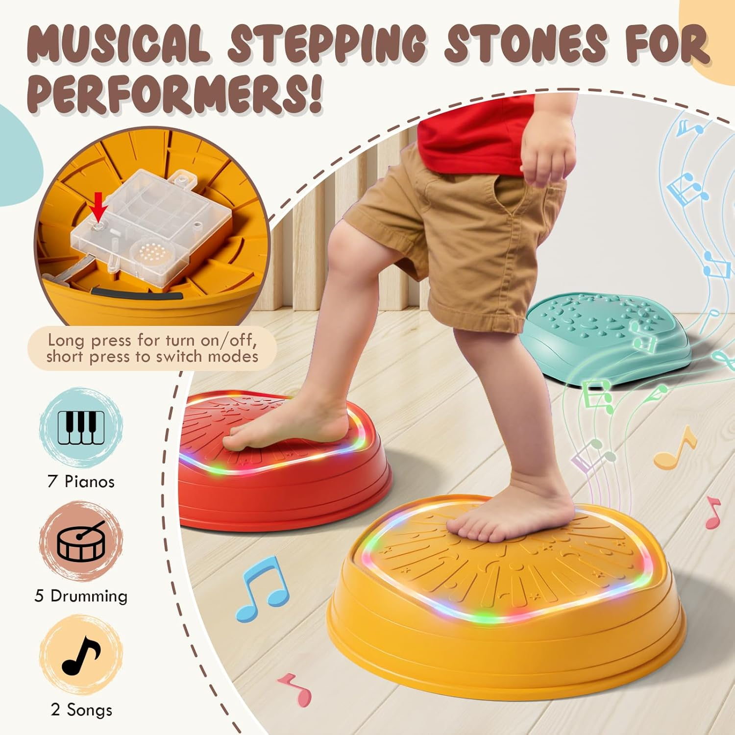 Lehoo Castle Stepping Stones for Kids, Light-Up Stepping Stones, Sensory Toys Balance Board, Indoor & Outdoor Balance Step Stone up to 200Lbs Obstacle Course, Toddler Toys for Ages 2-5 image number 4
