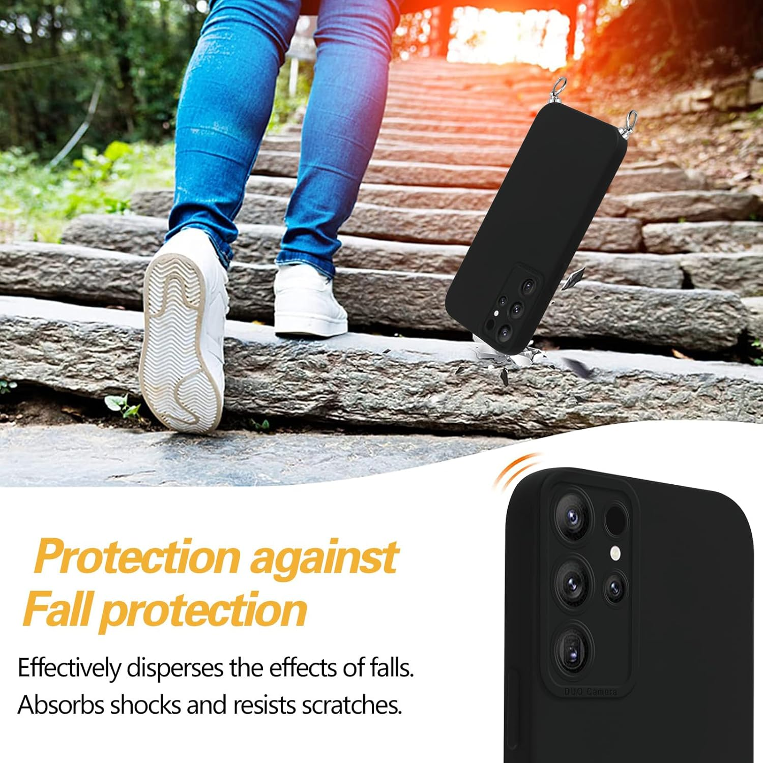 Vauki Mobile Phone Strap Case for Samsung Galaxy S25 Ultra with Strap, Mobile Phone Case with Cord, Soft Silicone TPU Shockproof Bumper with Chain for Hanging for Samsung S25 Ultra, Lanyard Black image number 4