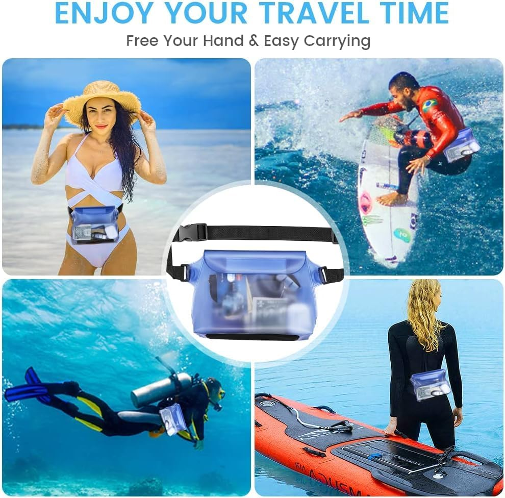ETHEL 2-Pack Waterproof Pouch with Waist Strap &ndash; Transparent Screen Touchable Dry Bag for Phone Valuables &ndash; Perfect for Swimming, Snorkeling, Boating, Fishing, and More (Blue & Black) image number 4