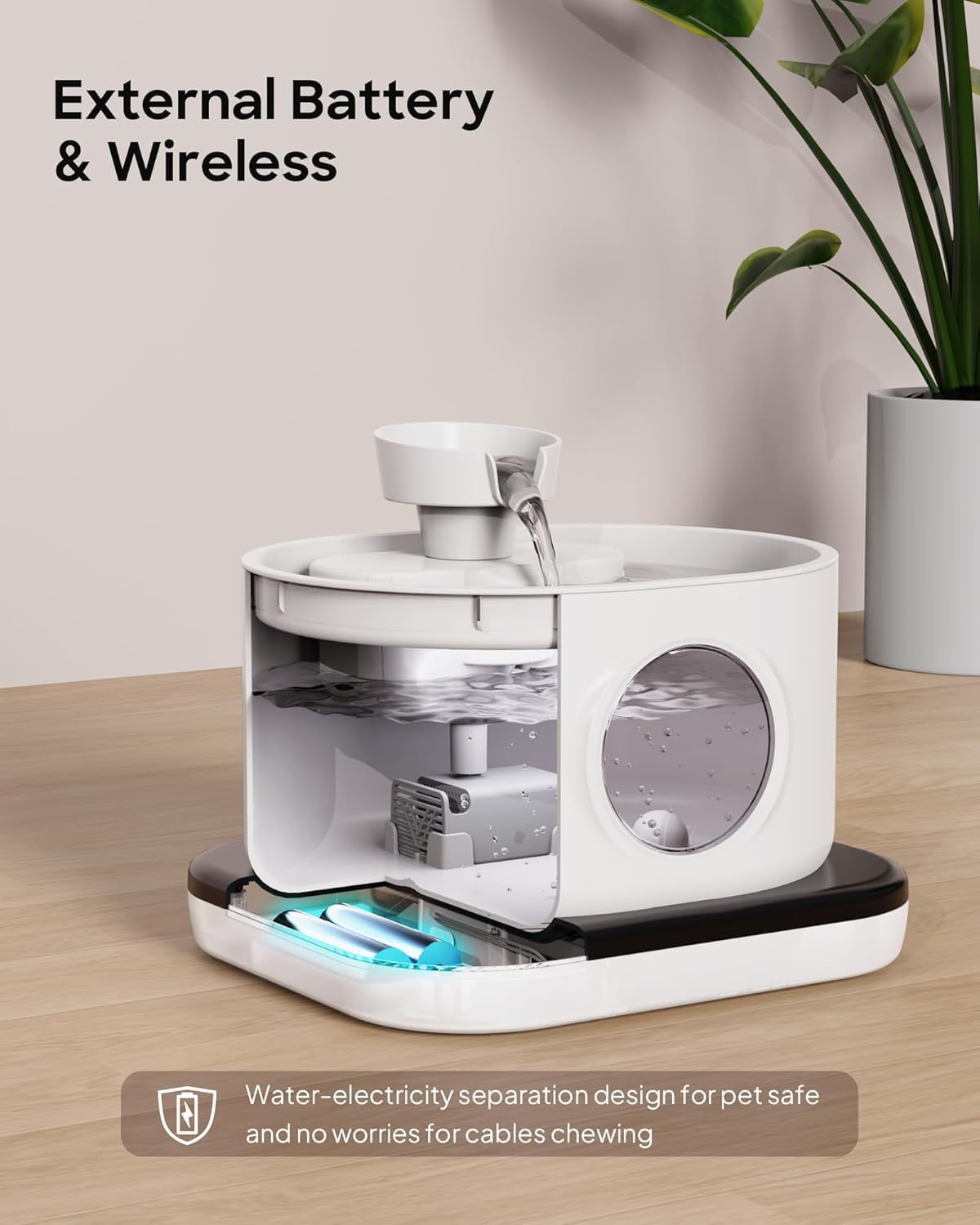 Qinghong Wireless Cat Water Fountain Automatic Battery Operated Pet Water Fountain, 2.8L Rechargeable Cordless Cat Water Dispenser with 2 Flow Modes (White) image number 5