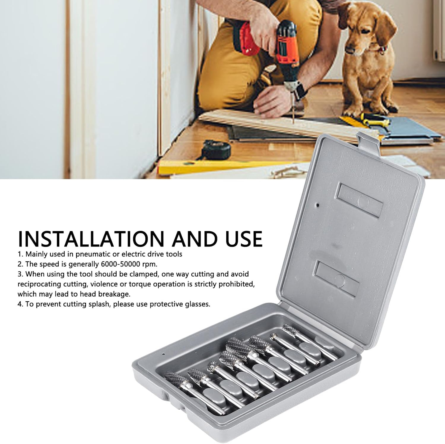 8PCS Tungsten Steel Carbide Burr Set,Double Cut Solid Power Tools Tungsten Carbide Files Bits for Die Grinder Metal Wood Carving Engraving Polishing Drilling Grinding image number 6