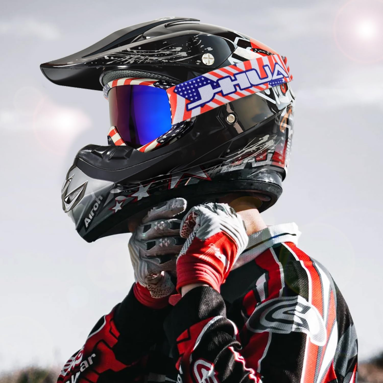 FMY Motorcycle Motocross Goggles for Men Women Youth,Anti-Scratch Dustproof UV400 ATV Dirt Bike Goggles - Black Green-Color Lens image number 3