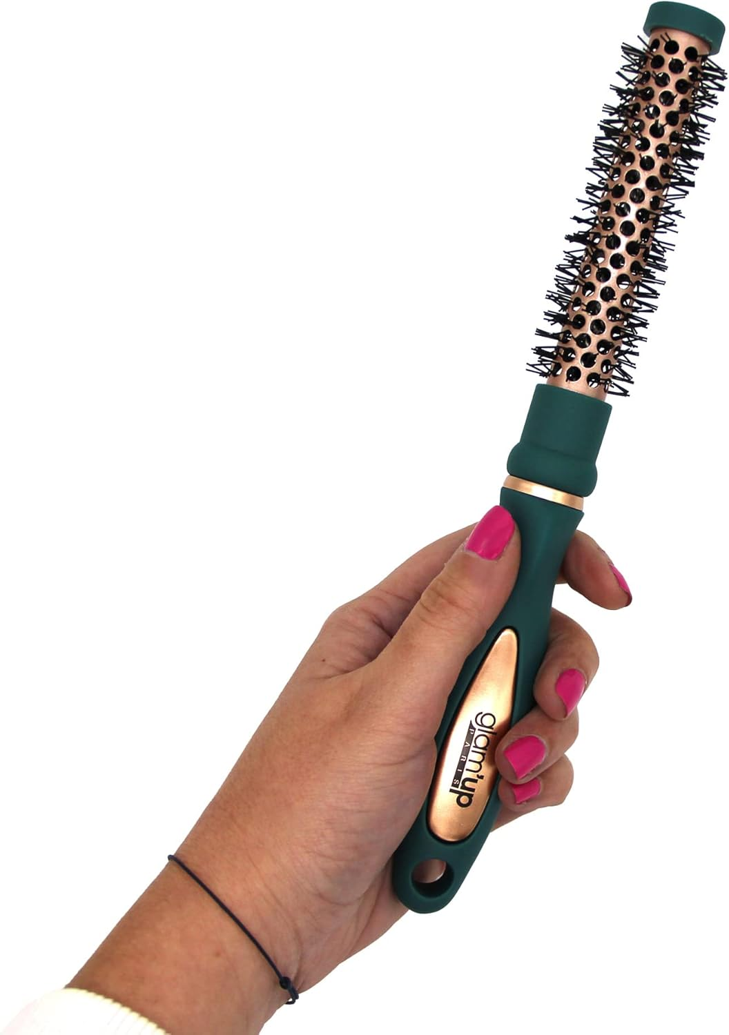 Glam'Up Paris round Brushing Brush - Mini Brush with Thermal Ceramic - Long Lasting - Ideal for Short and Medium Hair - Green Rose Gold image number 5