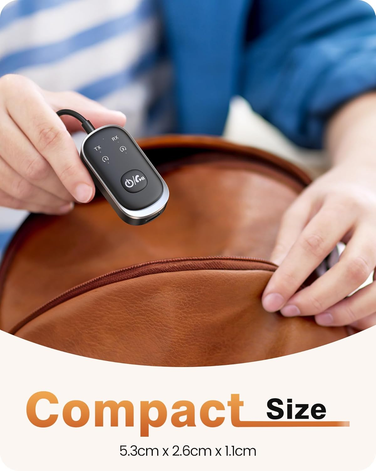 LENCENT Bluetooth 5.3 Transmitter and Receiver 2 in 1, Airplane Bluetooth Adapter for Airpods or Headphones Dual Pairs, 3.5Mm AUX Jack Wireless Audio Transmitter for Planes, TV, Car Stereo, Treadmill image number 2