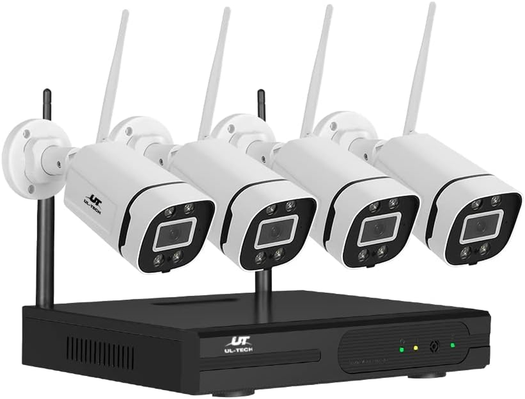 UL-TECH Set of 4 Security Camera, 8 Channel Wireless Surveillance Pet Cameras Hidden CCTV Monitor Wifi Home Safe Outdoor Indoor System, 3Mp Full HD NVR P2P with Built in Ir-Cut White image number 5