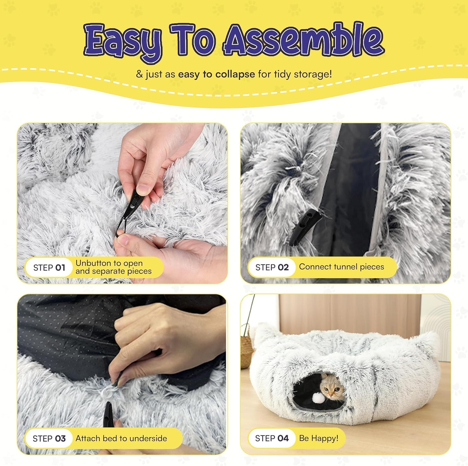 HAOLEYAO Cat Tunnel Bed by - Cat Donut Tunnel - Collapsible Cat Tunnels for Indoor Cats with Kitty Ears Design - Easy Assembly - for Small Cat & Kitten Breeds - Includes Hanging Ball image number 2