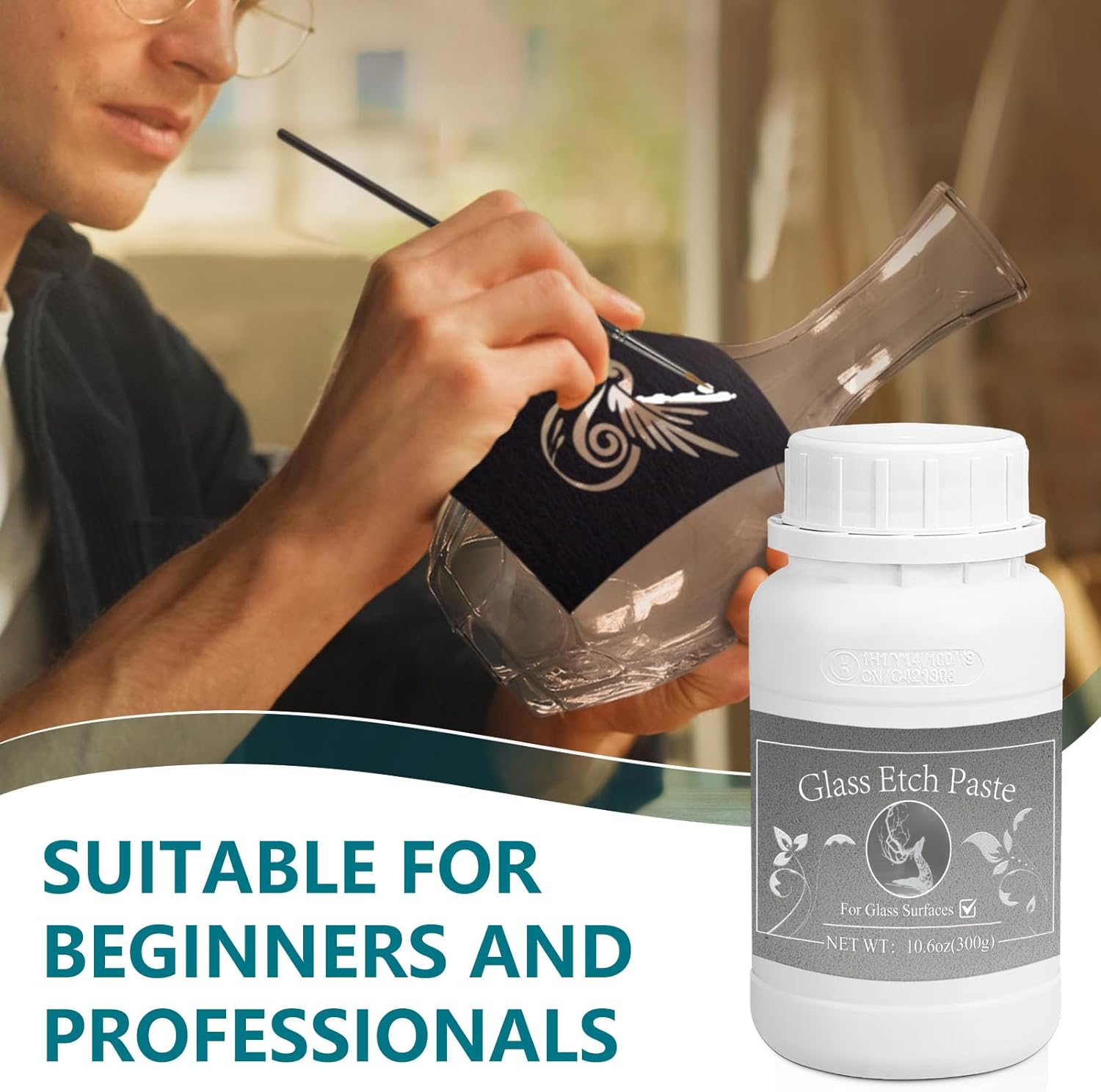 WAN2TLK 300G Glass Etching Paste Set, Etching Paste for Glass, DIY Art Craft Supplies to Create Stunning Designs on Glass Surfaces image number 3