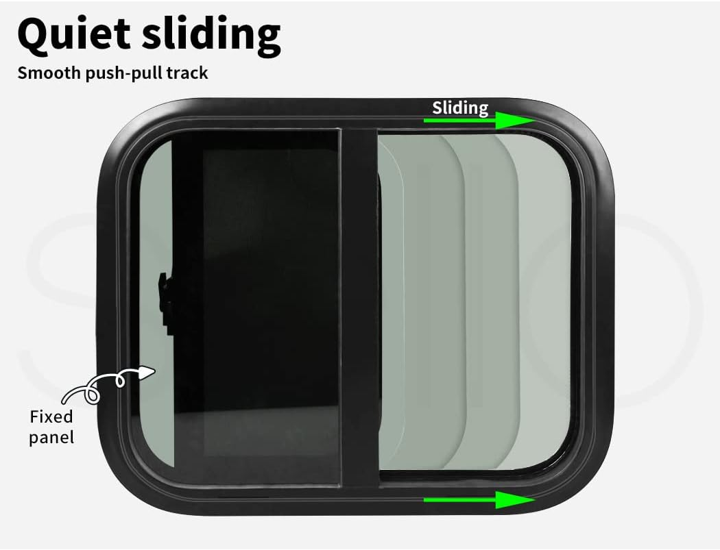 Manan Sliding Windows Caravan Motorhome Float Horse RV UTE Camper Yacht Safe Lock Waterproof, Thermalproof, Scratchproof, Soundproof, Protection Uvproof, 60Cmx50Cm(Black) - Black image number 4