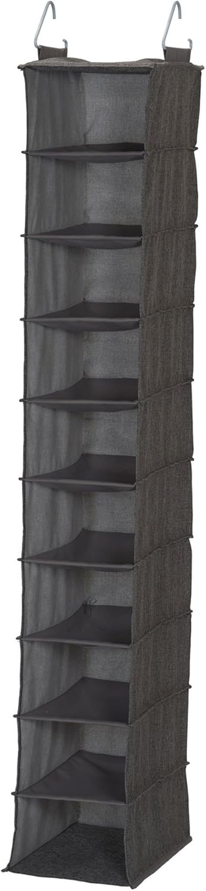 Household Essentials 10-Shelf Wide Hanging Shoe Organizer, Soft and Durable Polyester, Versatile, Breathable, Stylish, Compact, Sturdy Hooks for Rod or Wire Closets, Gray image number 2