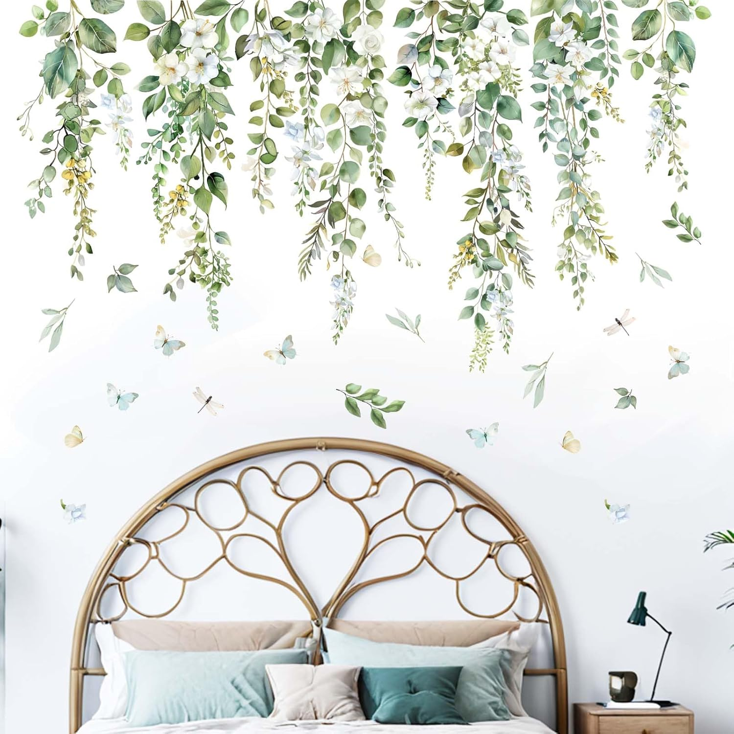 Hanging Vine Wall Decals - Green Nature Plants Leaves Wall Stickers - Bedroom Living Room Sofa TV Background Home Wall Decor image number 3