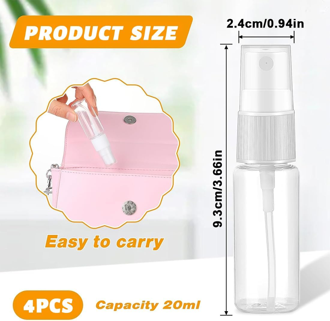 4 X 20 Ml Spray Bottle, Small, for Filling Plastic Water Spray Bottle, Spray Bottle, Atomiser Spray Bottle, Small Spray Bottle, Plastic Water Spray Bottle, Empty, for Perfumes, Water Alcohol image number 1