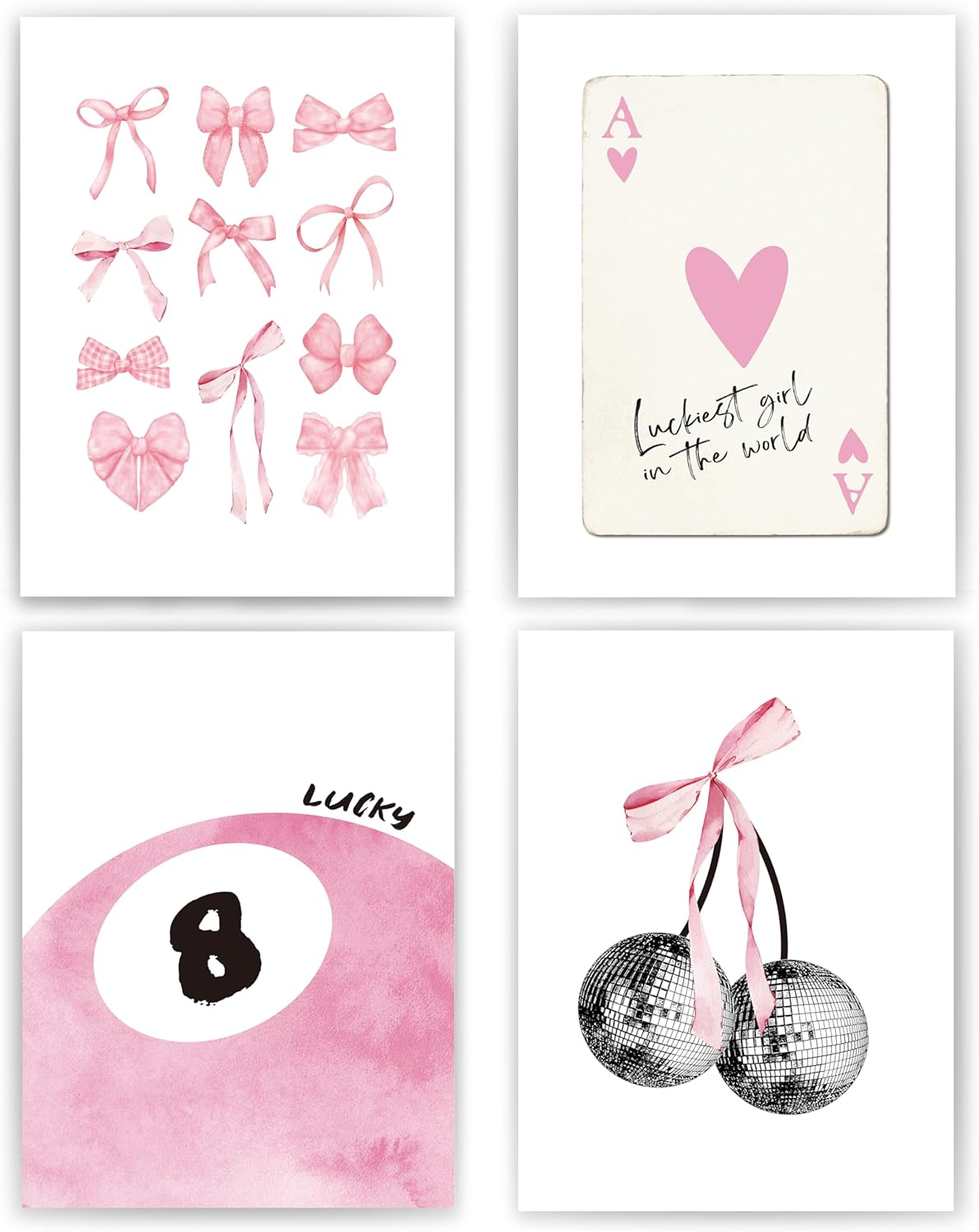 Okaxscm Light Blue Coquette Trendy Preppy Wall Art Prints Set of 4,Coquette Preppy Room Decor,Blue Bow Disco 8 Ball Cherry Wall Decor Posters for Girls Bedroom Dorm,12X16 Unframed image number 4