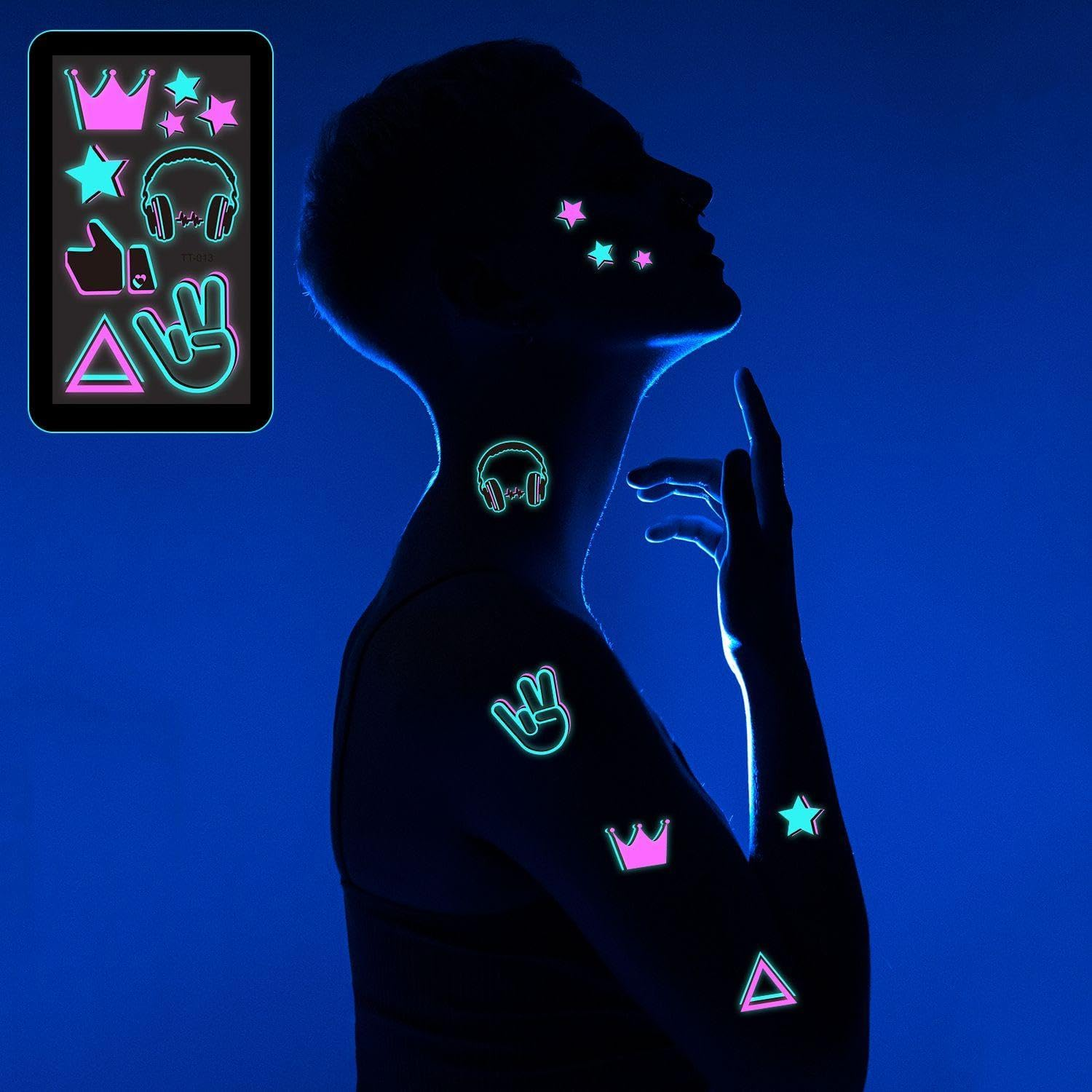 10 Luminous Tattoo Stickers, Creative and Personalised Tattoo Stickers, Waterproof Stickers, Concert Decoration Stickers image number 1