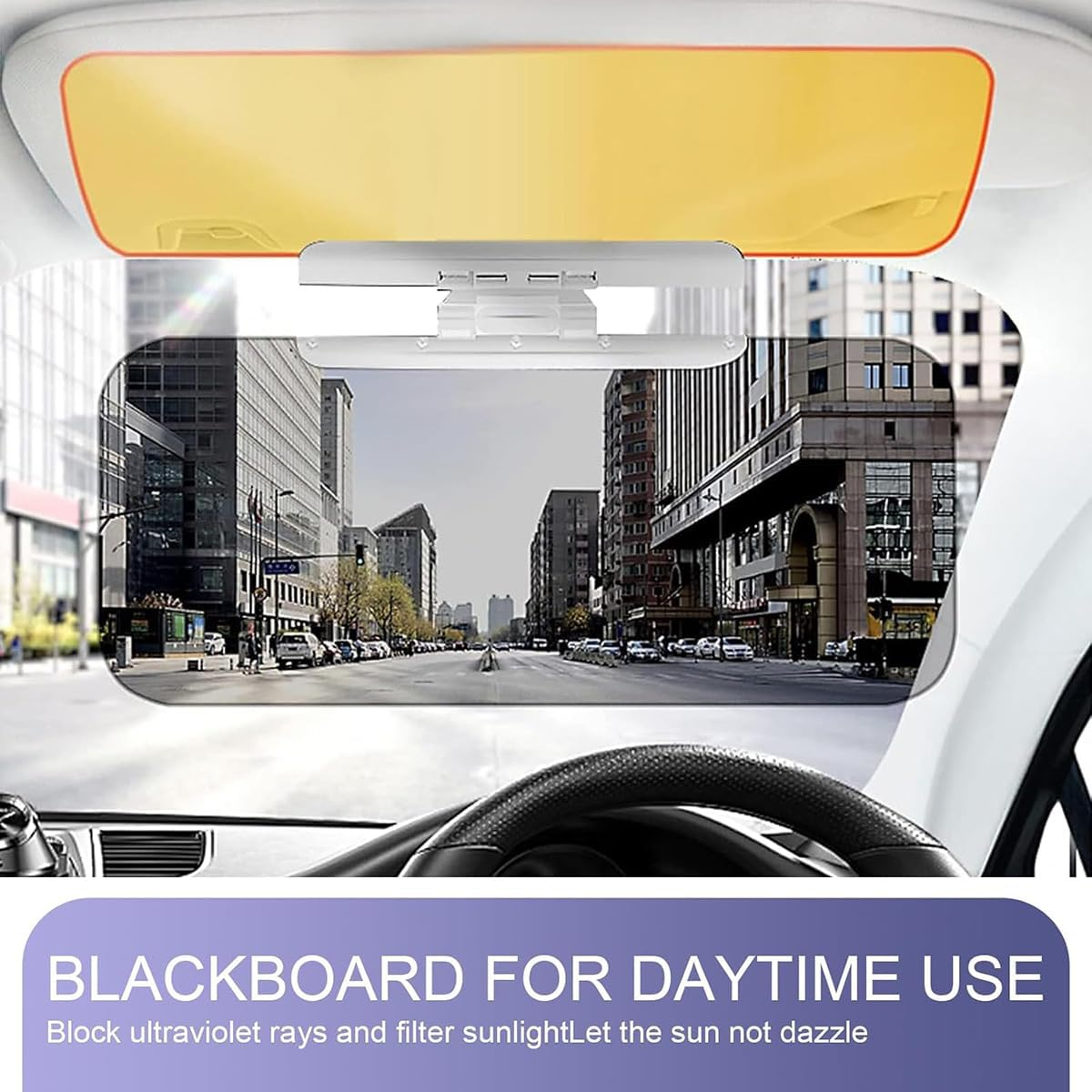 AIMALL Car Sun Visor Anti-Glare Mirror &ndash; Dual-Lens Day and Night Driving Visor with Button Extension &ndash; Anti-High Beam Acrylic Lens, Scratch-Resistant, 5.3X12.6In, Amber + Yellow image number 3