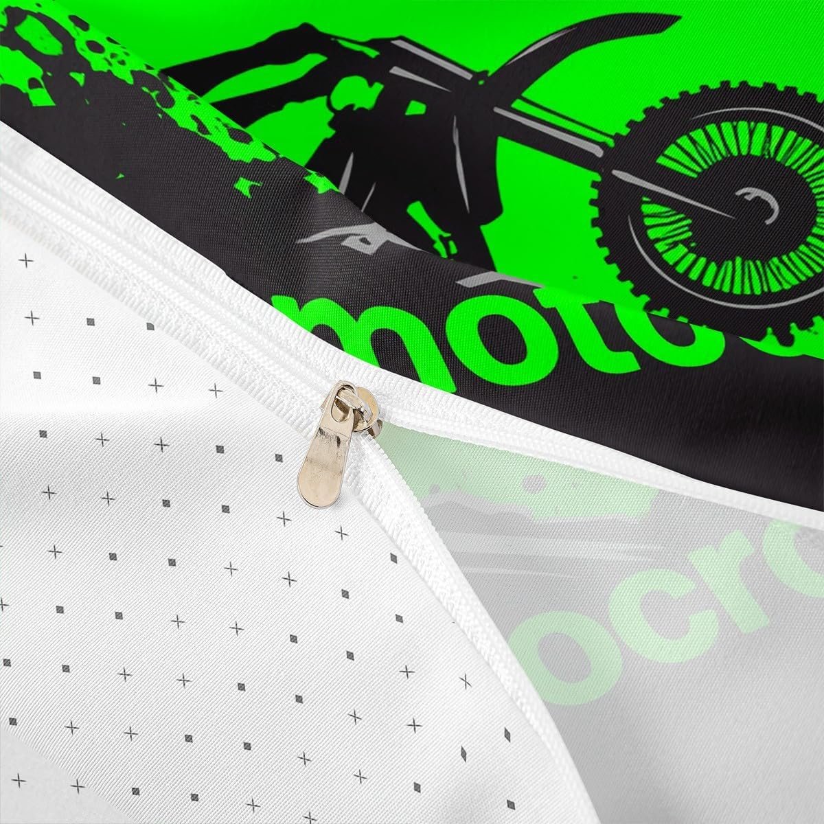 Dirt Bike Bedding Set Full Size Extreme Sports Comforter Cover Set for Boys Teens Racing Motocross Rider Duvet Cover Breathable Motorcycle Bedspread Cover Room Decor Green Black Quilt Cover image number 2