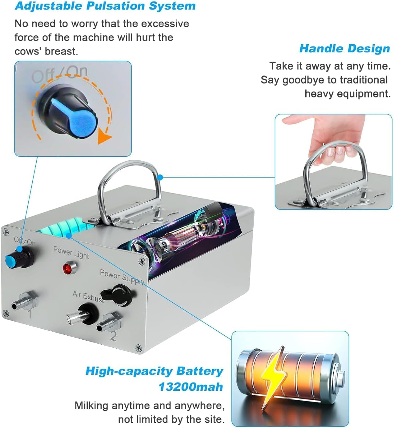 Electric Milking Machine for Cow 3L Portable Pulsation Adjustable Vacuum Pressure Pump Milker with Livestock Milking Machine image number 4