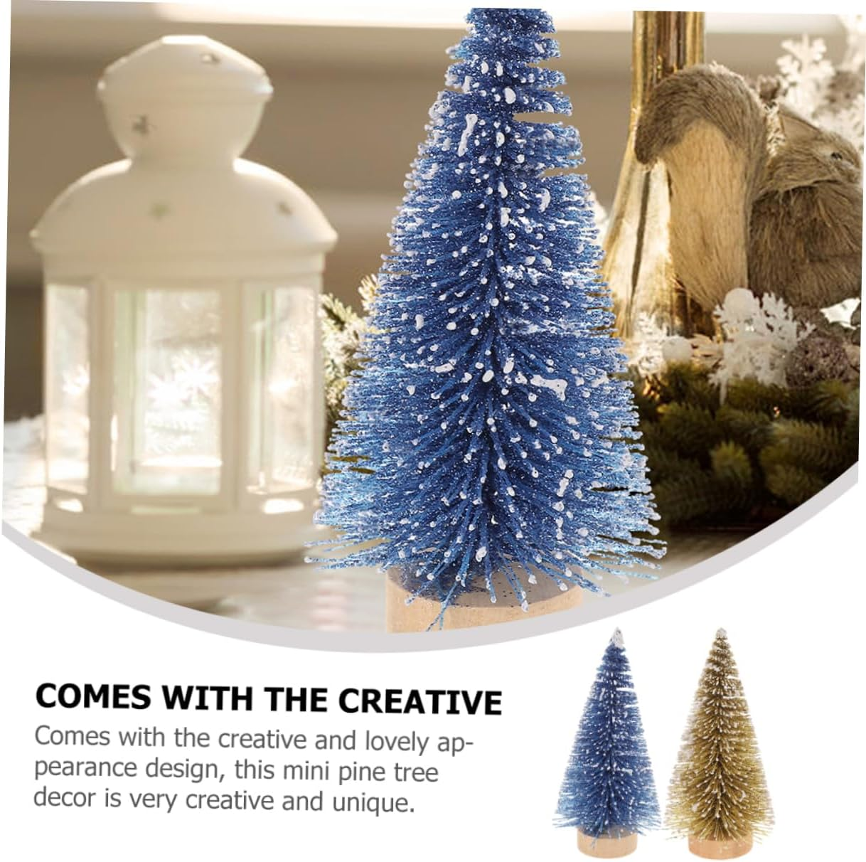 Ciieeo 8Pcs Mini Christmas Trees Wooden Base Artificial Xmas Pine Tree Decor for Tabletop Indoor Holiday Decoration for Parties and Festive Displays image number 3