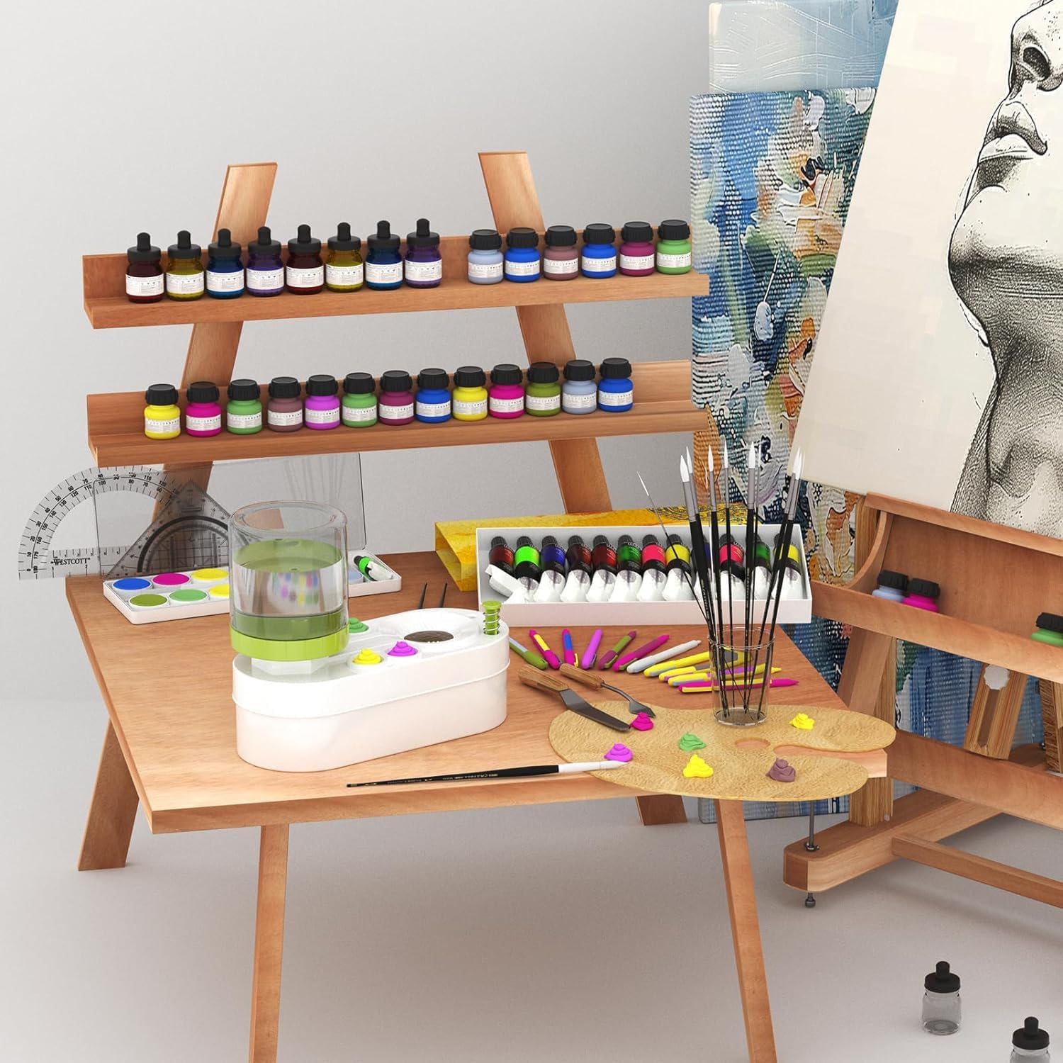 2 PCS Paint Brushes Cleaner Tools, Brush Rinser Cup Painting Running Water Circulation Art Supplies for Acrylic, Paint Brush Cleaner Tool with Palette, Watercolor Based Creative Artist Kids image number 3