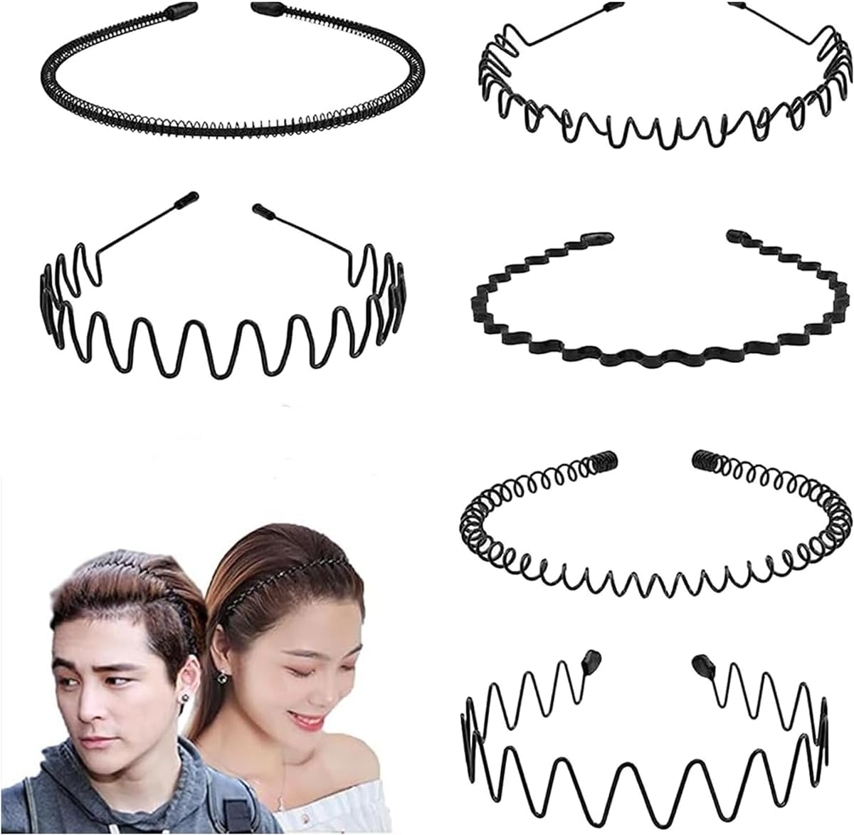 6Pcs Mens Non-Slip Sports Fashion Headband for Men, Metal Hair Band for Outdoor, Sports, Weddings, Daily Wear image number 5