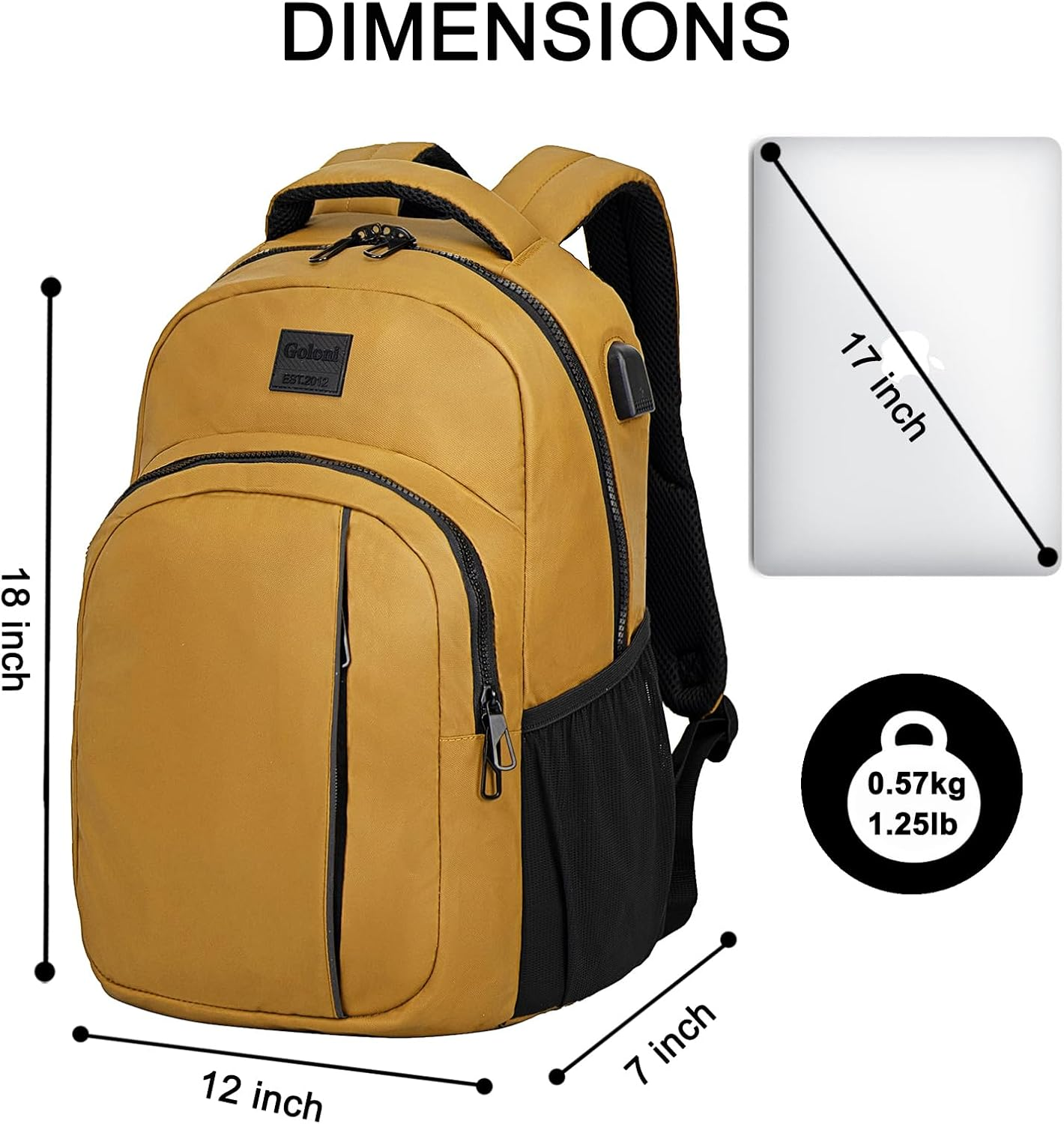 Goloni Lightweight Casual Laptop Backpack，Classic Carry-On Travel Bag，With USB Charging Port for Men and Women - Blue image number 2