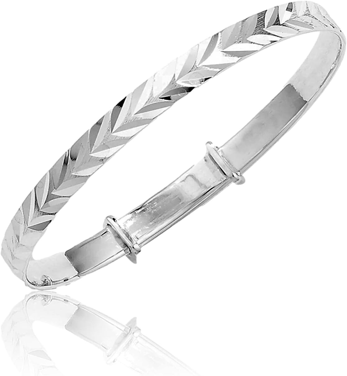 Designer Inspirations Boutique Engraved/Embossed Repeat Pattern Expanding/Expandable/Adjustable Bangle Bracelet for Baby/Child/Children/Women - 925 Sterling Silver - Childrens Jewellery - 3. Herringbone- Baby (Large) image number 4