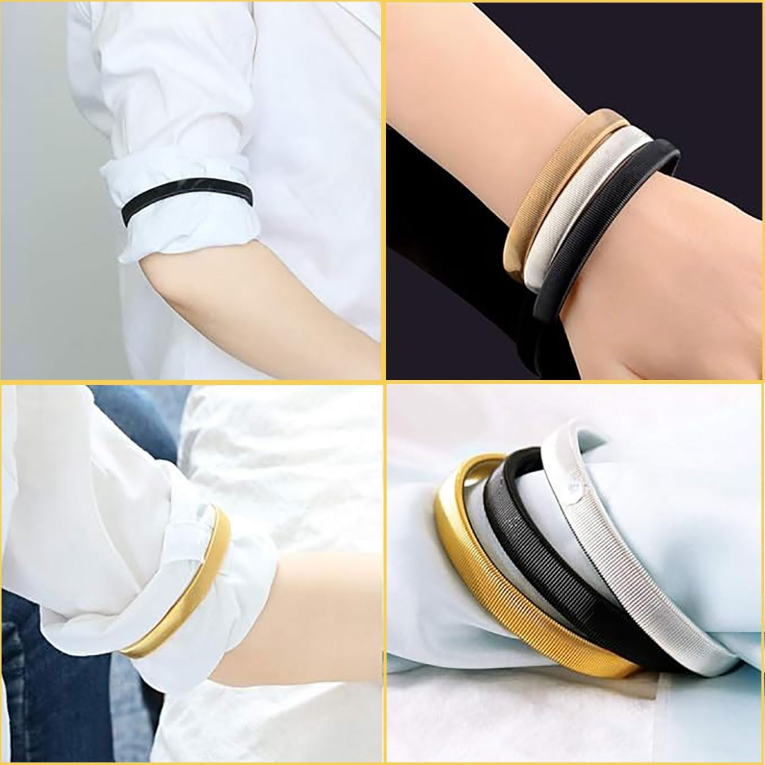 3 Pairs Sleeve Garters, Anti-Slip Shirt Sleeve Holders Armbands Sports Soccer Softball Metal Band Stretch Garters Arm Bracelet for Men and Women image number 3