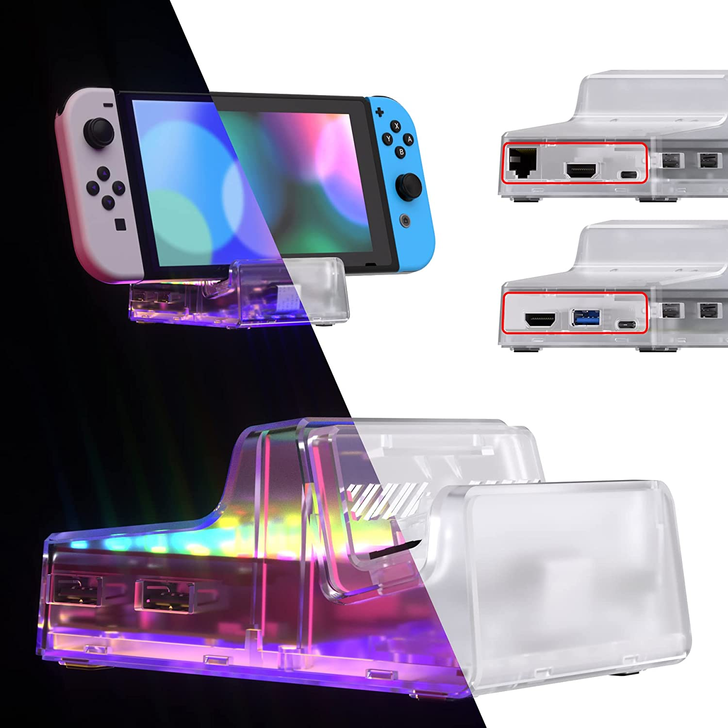 Extremerate Airydocky DIY Kit LED Version Replacement Shell Case for Nintendo Switch & Switch OLED Dock, Redesigned Control 7 Color 39 Effects RGB LED Kit for Nintendo Switch OLED Dock