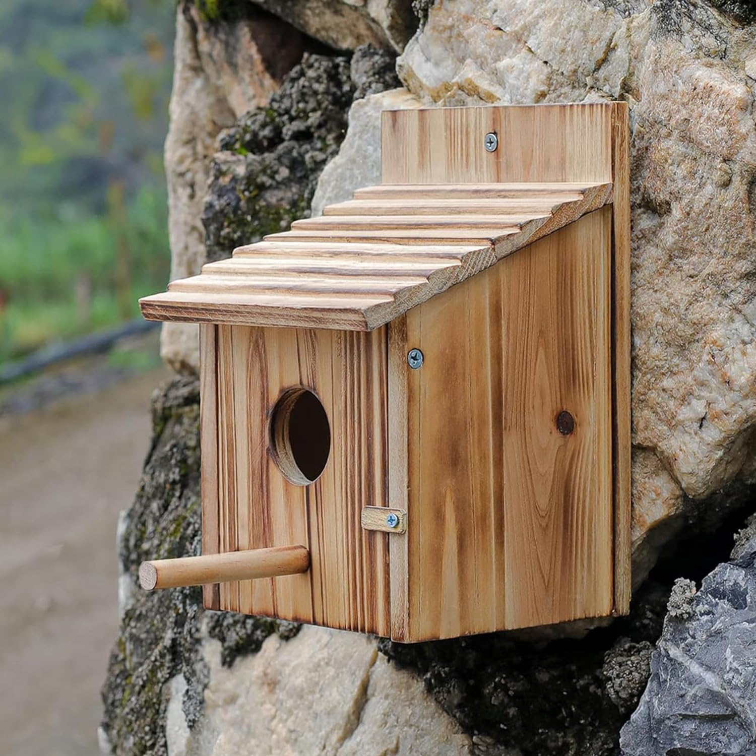 Bird House for outside with Predator Guard, Wood Bird Houses for outside with Pole, Wooden Bird House for Bluebird Cardinals, Hanging Birdhouse, Clearance Garden Country Cottages Bird House image number 1