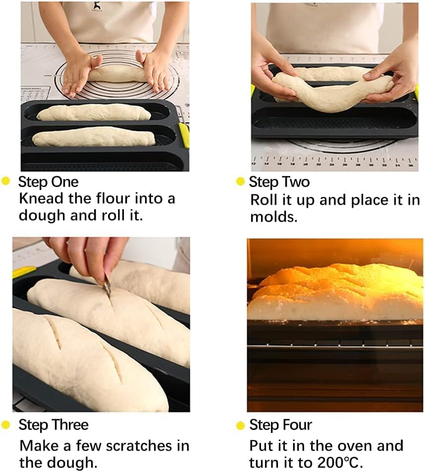 Silicone Loaf Pan Baking Pan for Baking French Baguettes/Hot Dog Buns,Silicone Baguette Pan,Nonstick 3 Wave Loaves French Toast Bread Baking Tray Bake Mold,Diy Making Cake Baking Mould image number 6