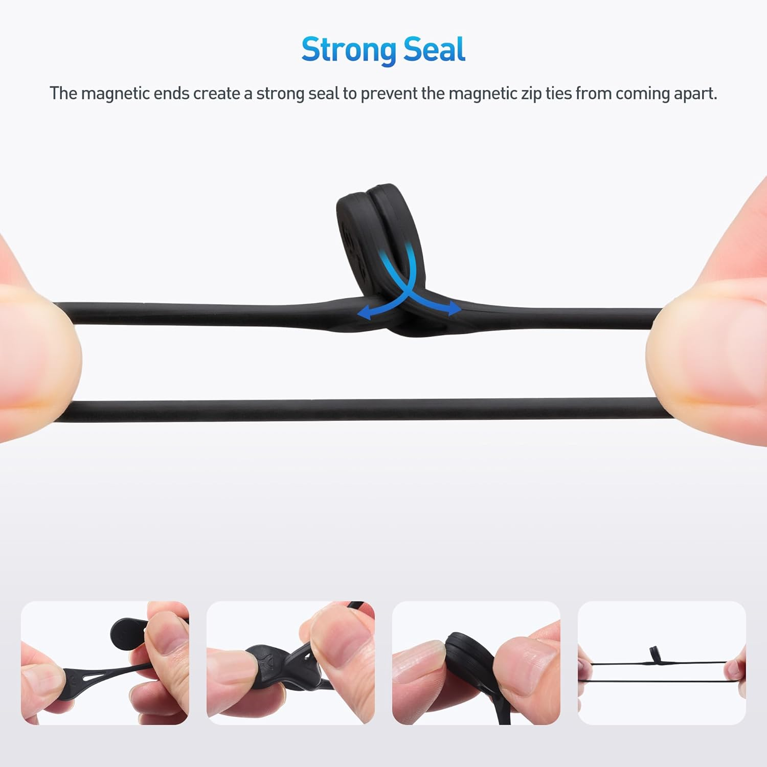 Cable Matters 20-Pack Silicone Magnetic Cable Ties (Magnetic Cord Ties, Magnetic Zip Ties/Cord Organizer) in Black and White image number 1