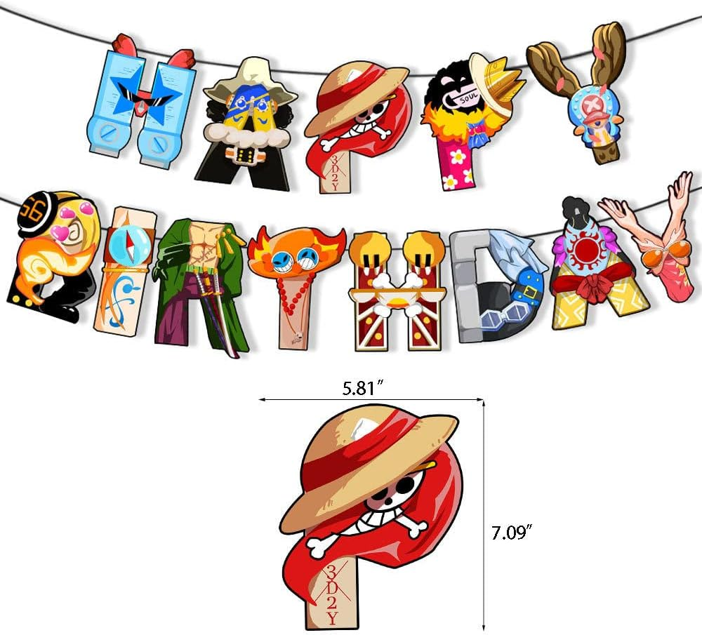 Birthday Party Supplies for One Piece, Cartoon Piece Theme Party Decorations Includes Birthday Banner, Cake Topper, Cupcake Toppers, Balloons image number 3