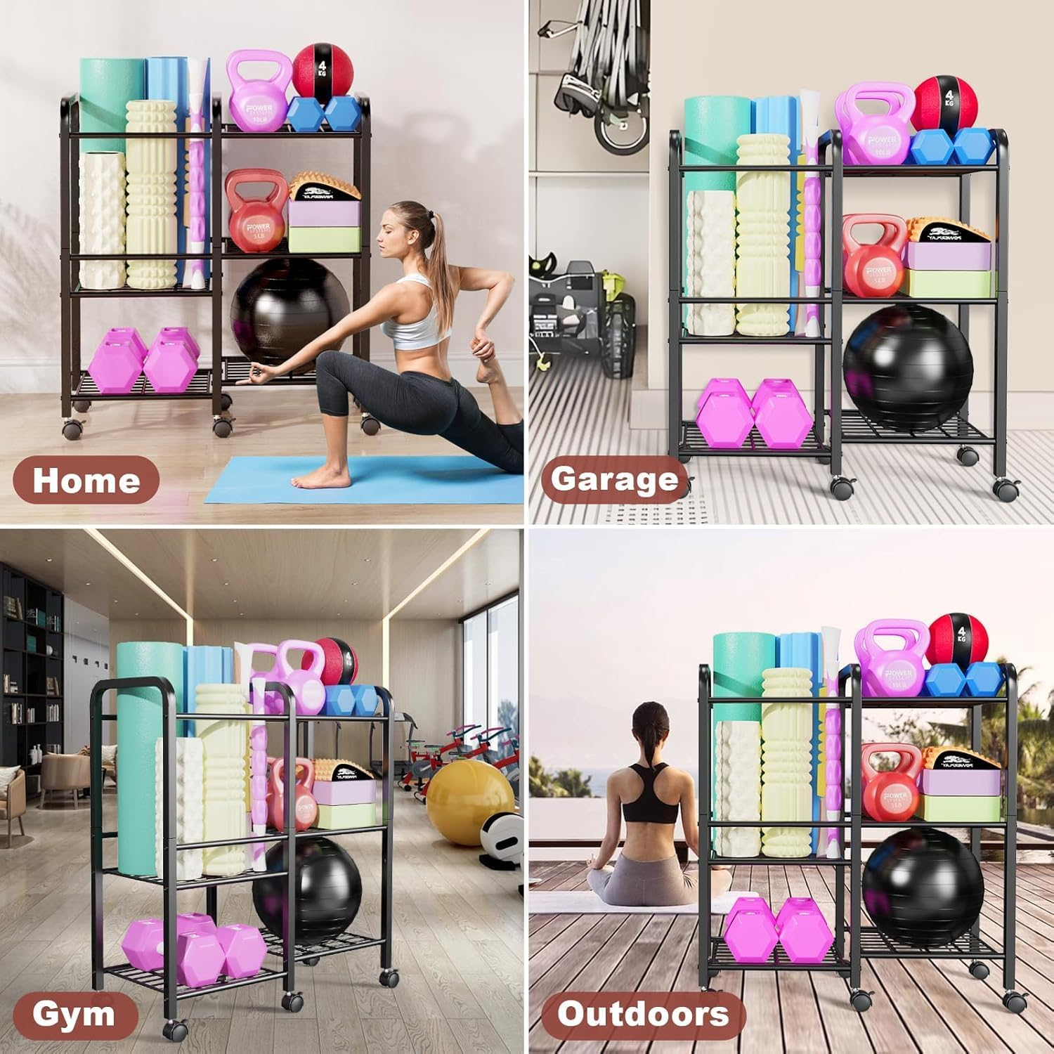 Yoga Mat Storage Rack Yoga Mat Holder Home Gym Equipment Workout Equipment Storage Organizer for Yoga Block,Foam Roller,Resistance Band,Dumbbell,Kettlebel image number 2