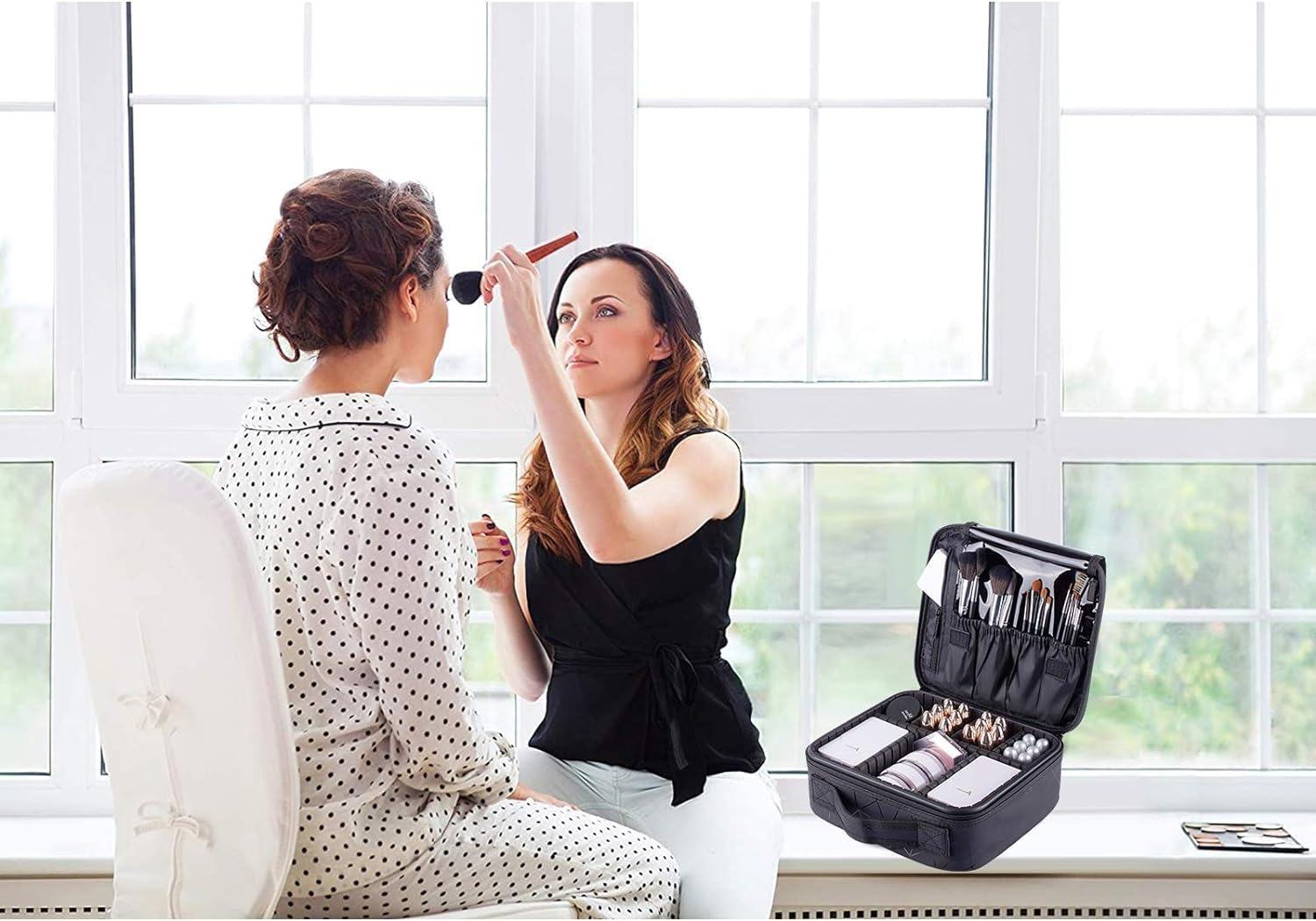 JOVALA Make up Travel Case Large Makeup Bag Cosmetics Train Case Makeup Suitcase with Compartments Toiletries Brush Organizers and Storage Bag (Black) - Black image number 5