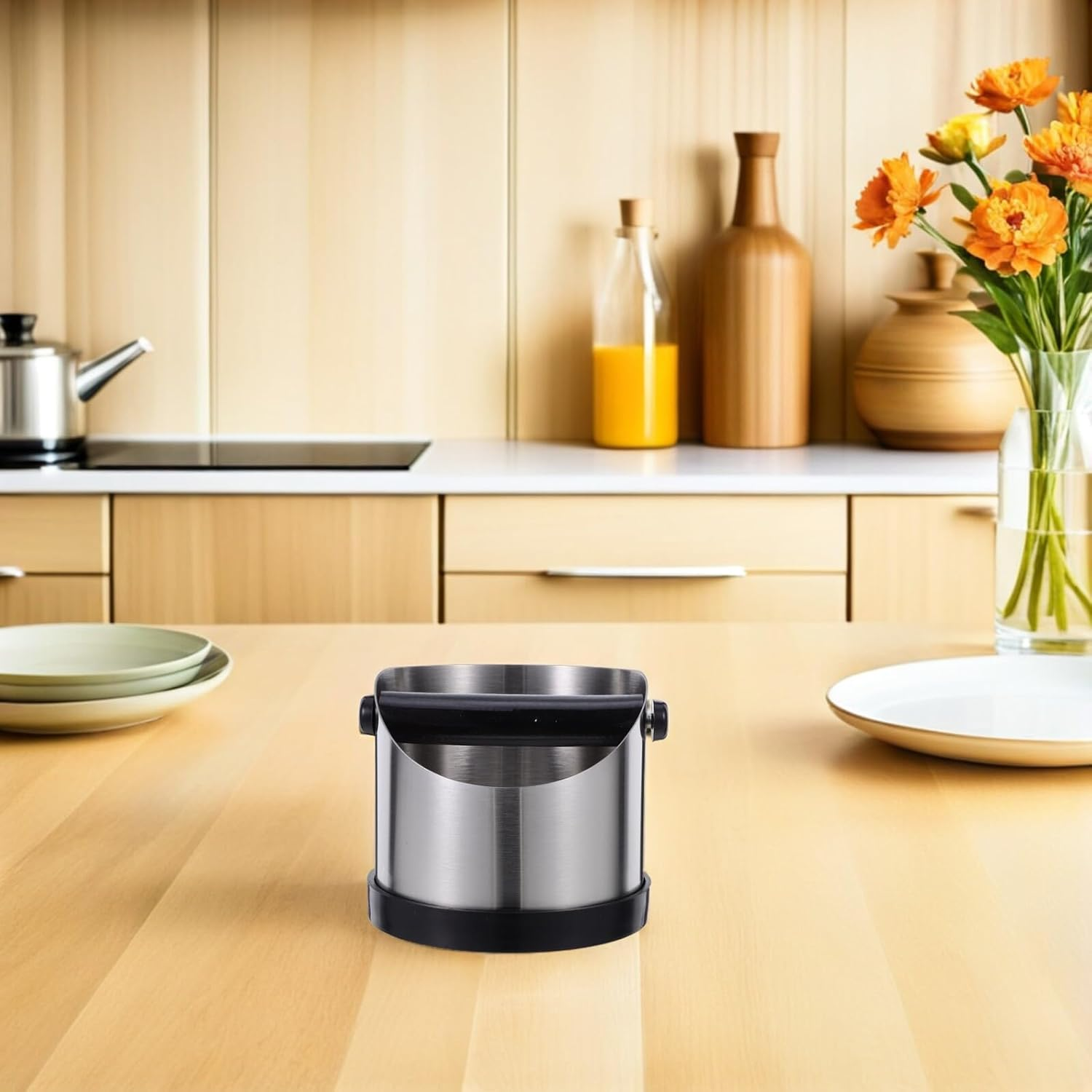 ZUNOXAZ Espresso Knock Bin Stainless Steel Coffee Grounds Container 580Ml Handle Coffee Knock Box for Home and Cafe Use image number 4